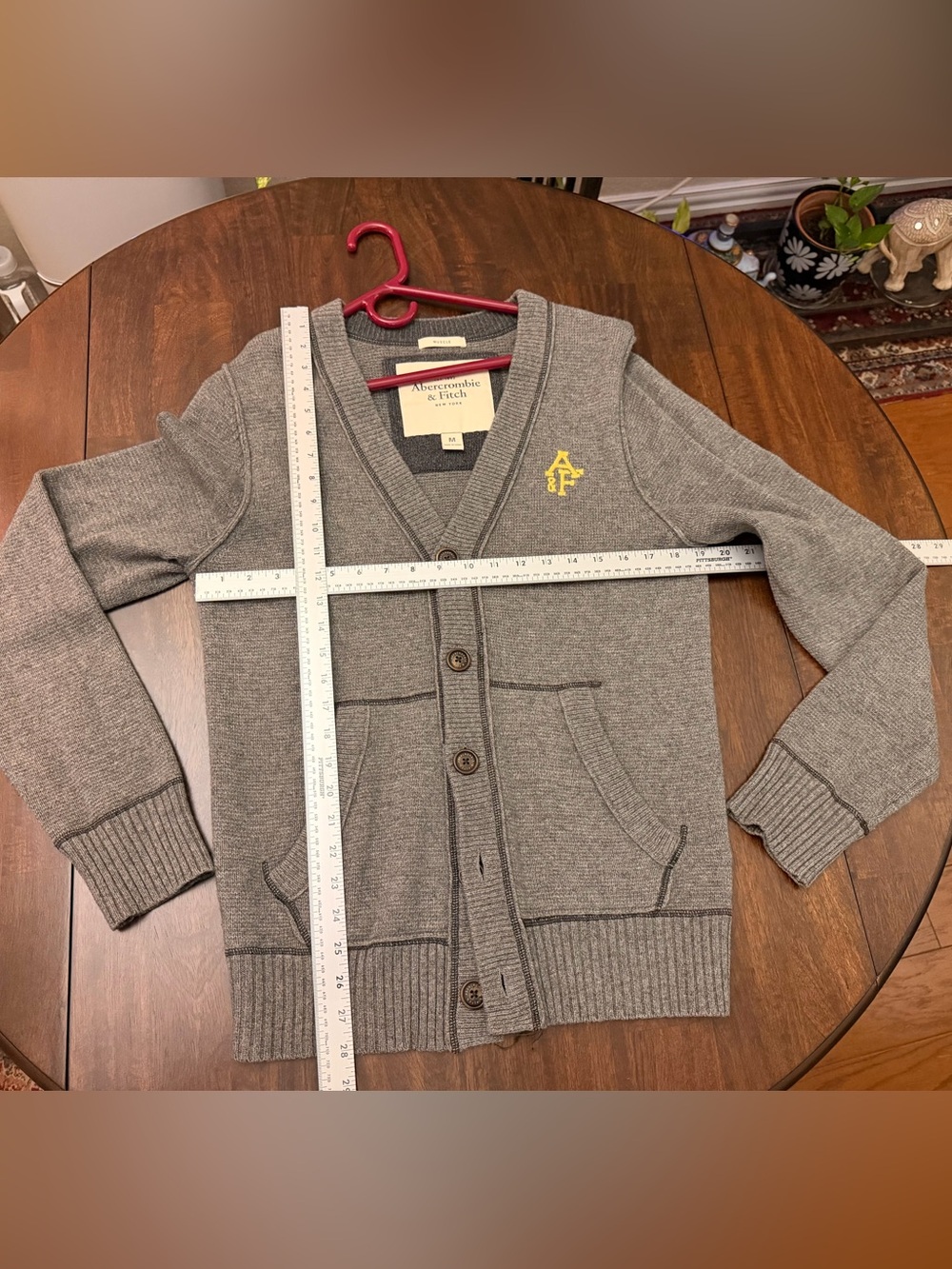 Abercrombie & Fitch Gray Knit Button Cardigan with Yellow Logo
